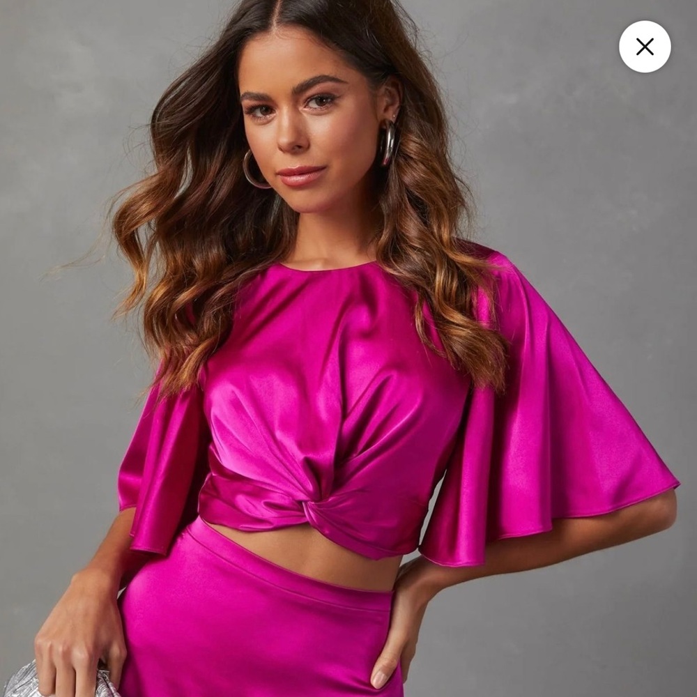 Elegant Fuchsia Satin Knot Top Olia Vici Zayda